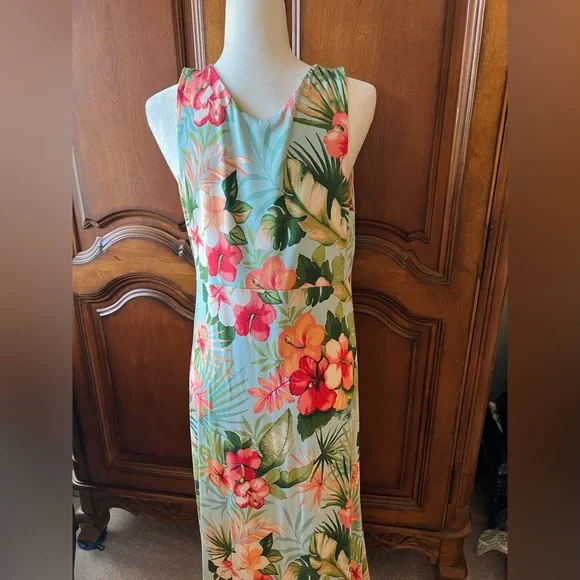 Tommy Bahama Tropical Floral Maxi Dress - Blue and Orange, EUC, L Women Tommy Bahama Tropical Floral Maxi Dress - Blue and Orange, EUC, L Women